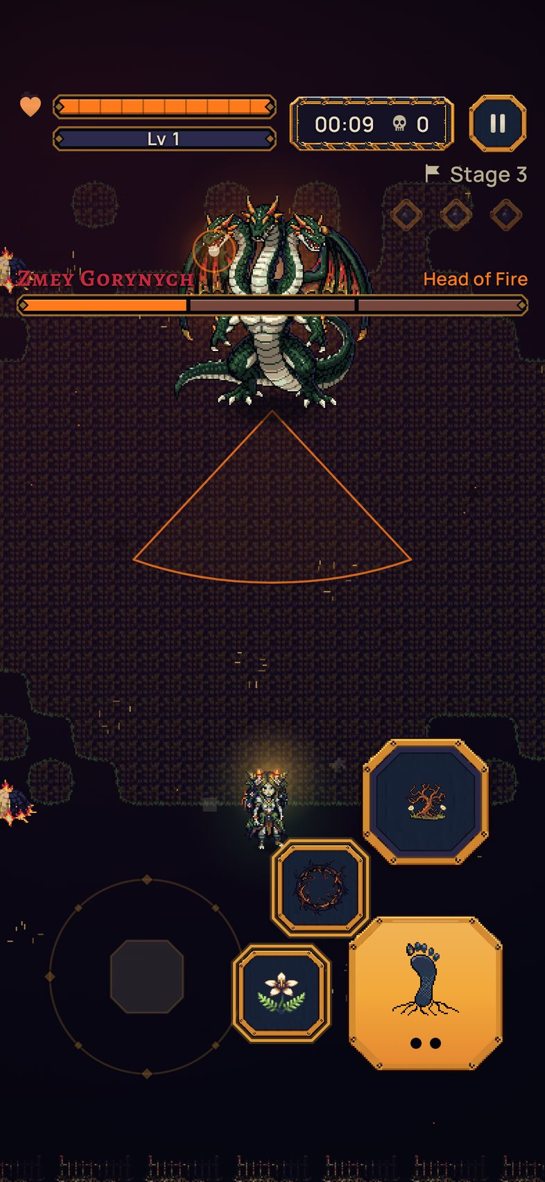 Zmey Gorynych, the three-headed dragon, breathes fire across the Burnt Fields while Mavka dodges