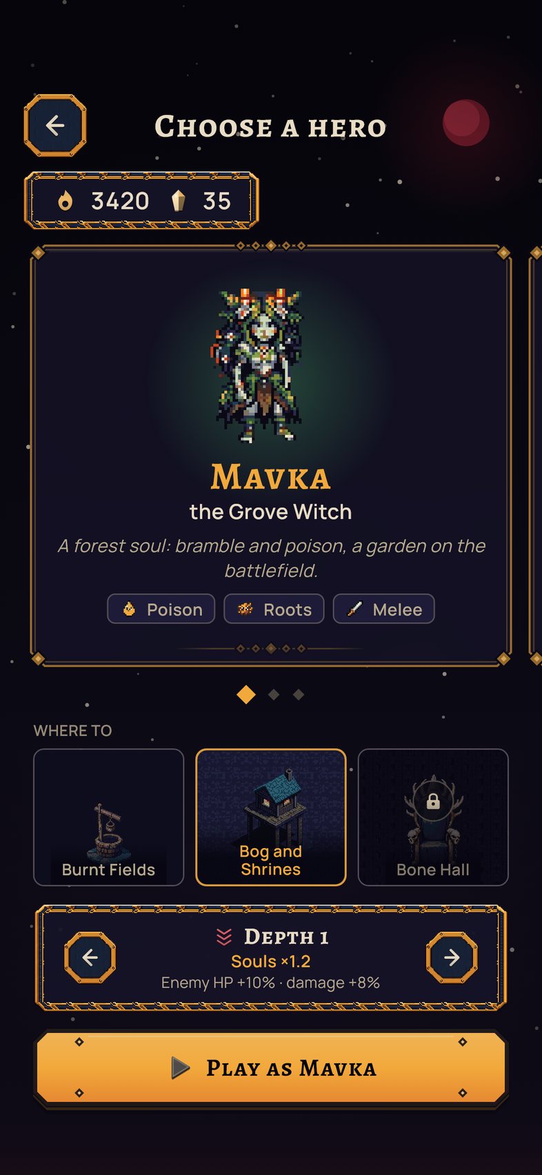 Hero screen: Mavka, the Grove Witch, and the three roads into the night