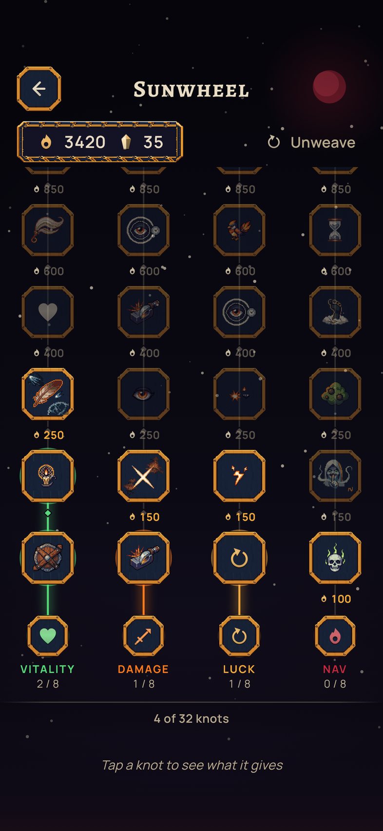 The Sunwheel: talents bought with souls between runs